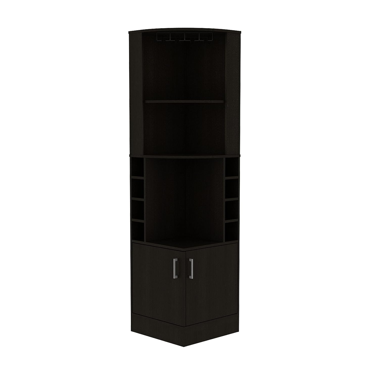 Home Bar Shelves - コーナーバーキャビネット、2段の棚、グラスホルダー、8本用ボトルラック、引き出し＆2つの扉付き、高さ71インチ、ブラック、リビングルーム用、カスタマイズ可能