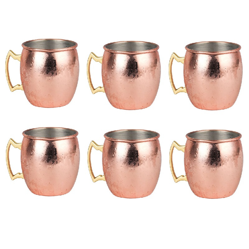 Mule Copper Mug - 6 個 60 ミリリットルラバ銅マグカップステンレス鋼ハンマー飲料ワインコーヒーカップ箸置きバーツール