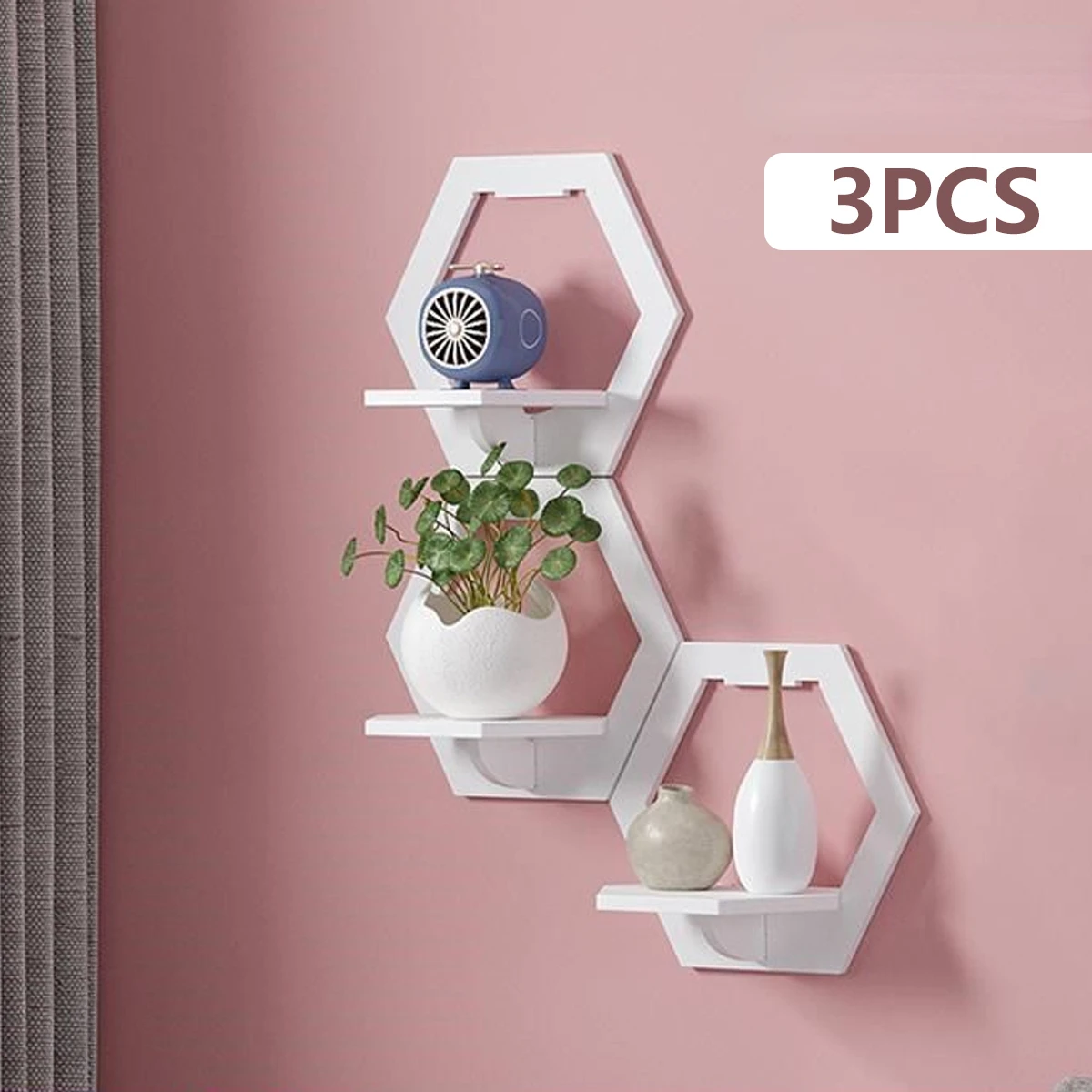 Home Bar Shelves - 六角形の壁の棚,パンチなし,ベッドサイドテーブル,壁掛けスタンド,オーガナイザー,フラワーポットホルダー,テレビの背景,家の装飾,3個