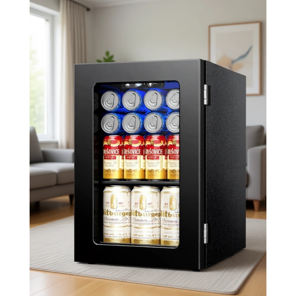 Home Bar Shelves - 24缶ミニ冷蔵庫、0.6立方フィートの飲料クーラー、ブラック | 40-61 ℉ 温度調節機能、調整可能な棚、ホームバー用