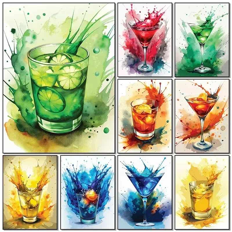 Home Bar And Restaurant - ポスターキャンバス絵画 HD プリント水彩芸術的なカクテル壁バー西洋レストランリビングルーム家の装飾