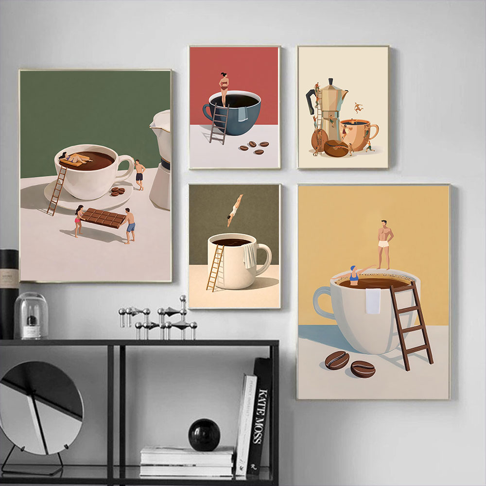 Home Bar And Coffee - 1pc フレームレスコーヒーアドベンチャーエスプレッソアートコーヒー愛好家ポスターキャンバス絵画プリントルームホームキッチンバーカフェルーム壁デコ