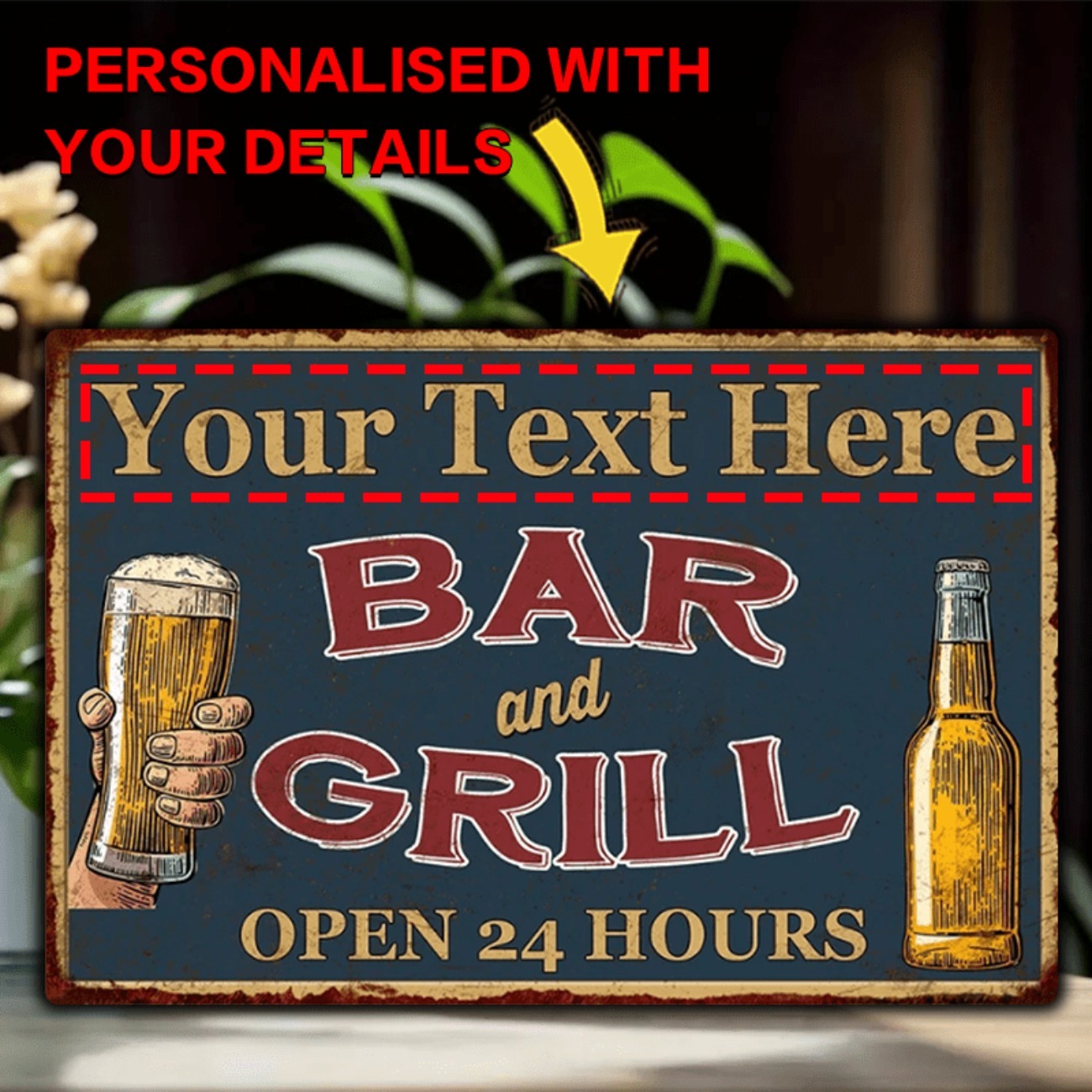 Home Bar Signs - カスタマイズ可能なバー＆グリルアルミメタルサイン、家族経営の居酒屋やホームバー用のパーソナライズされたビールBBQ壁飾り（装飾用）