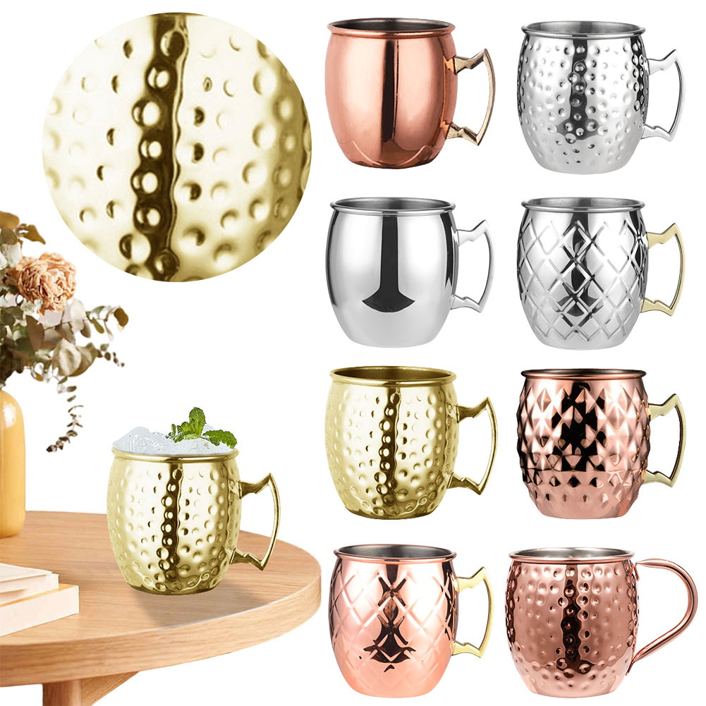 Mule Copper Mug - ステンレス鋼のコーヒーマグ,カクテルワインカップ,銅メッキ,ビールカップ,コーヒーカップ,家庭用ドリンク,バー器具,ハンマー,500ml