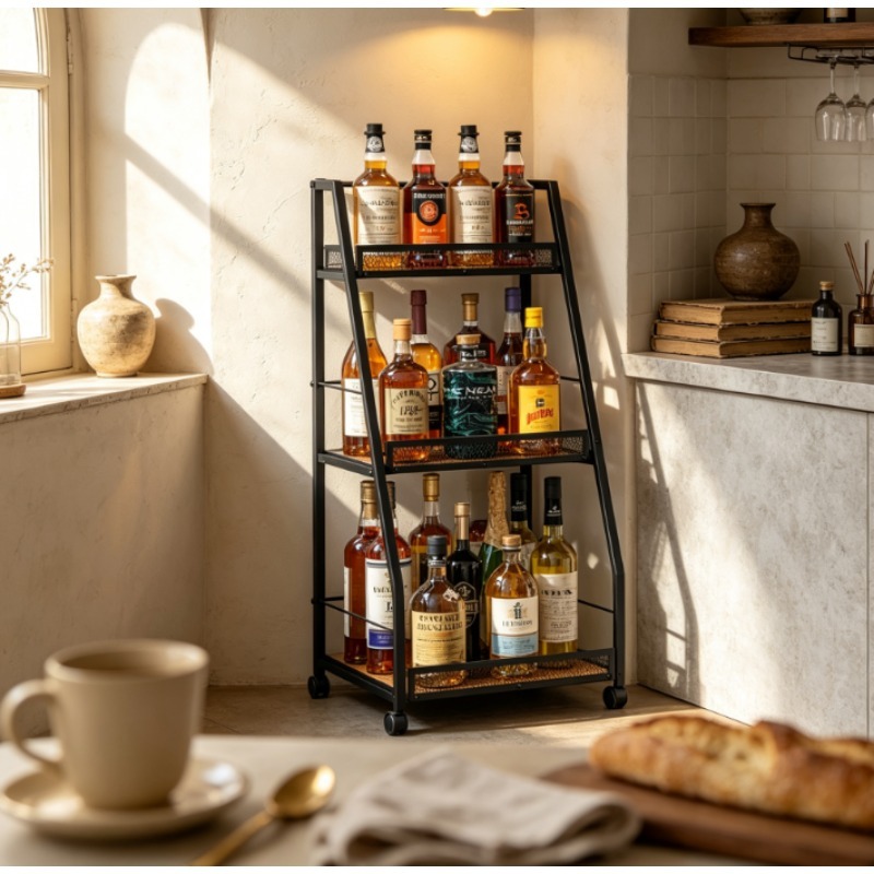 Home Bar Shelves - 3段式ラダーワインラック自立型フロアステップシェルフ（ホームバー用）-省スペース多用途ボトルホルダー（様々な形状に対応）
