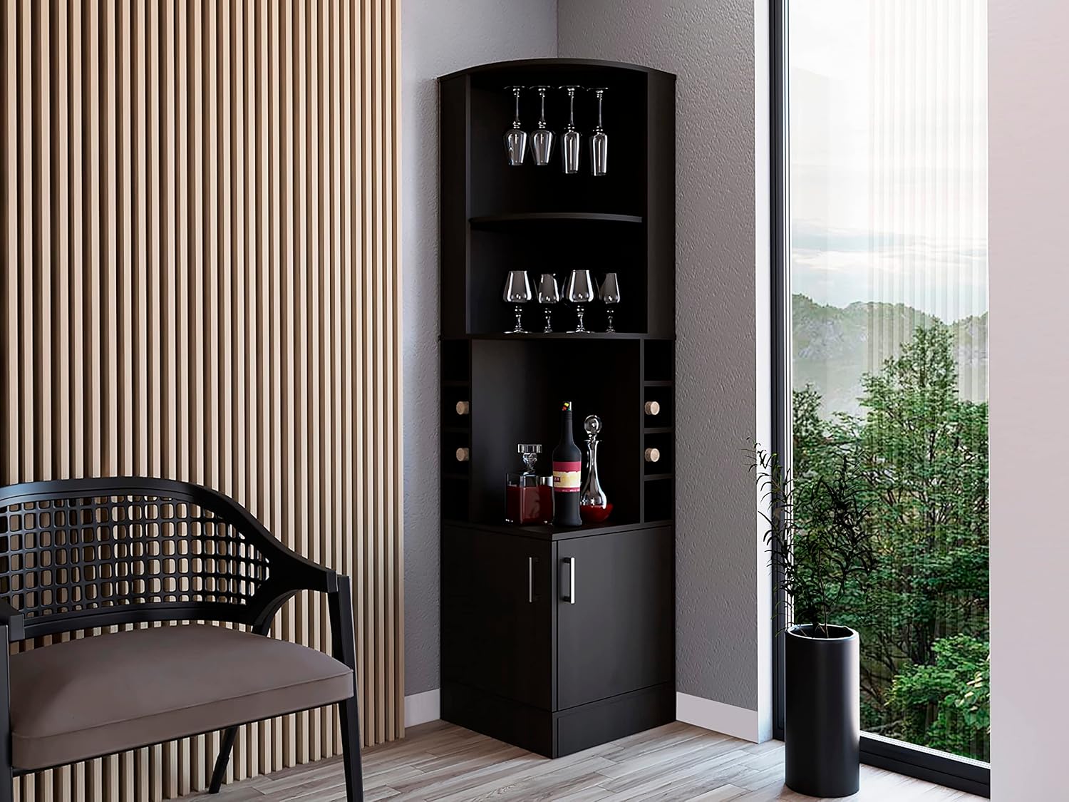 コーナーバーキャビネット、2段の棚、グラスホルダー、8本用ボ - Home Bar Shelves のレビューと価格