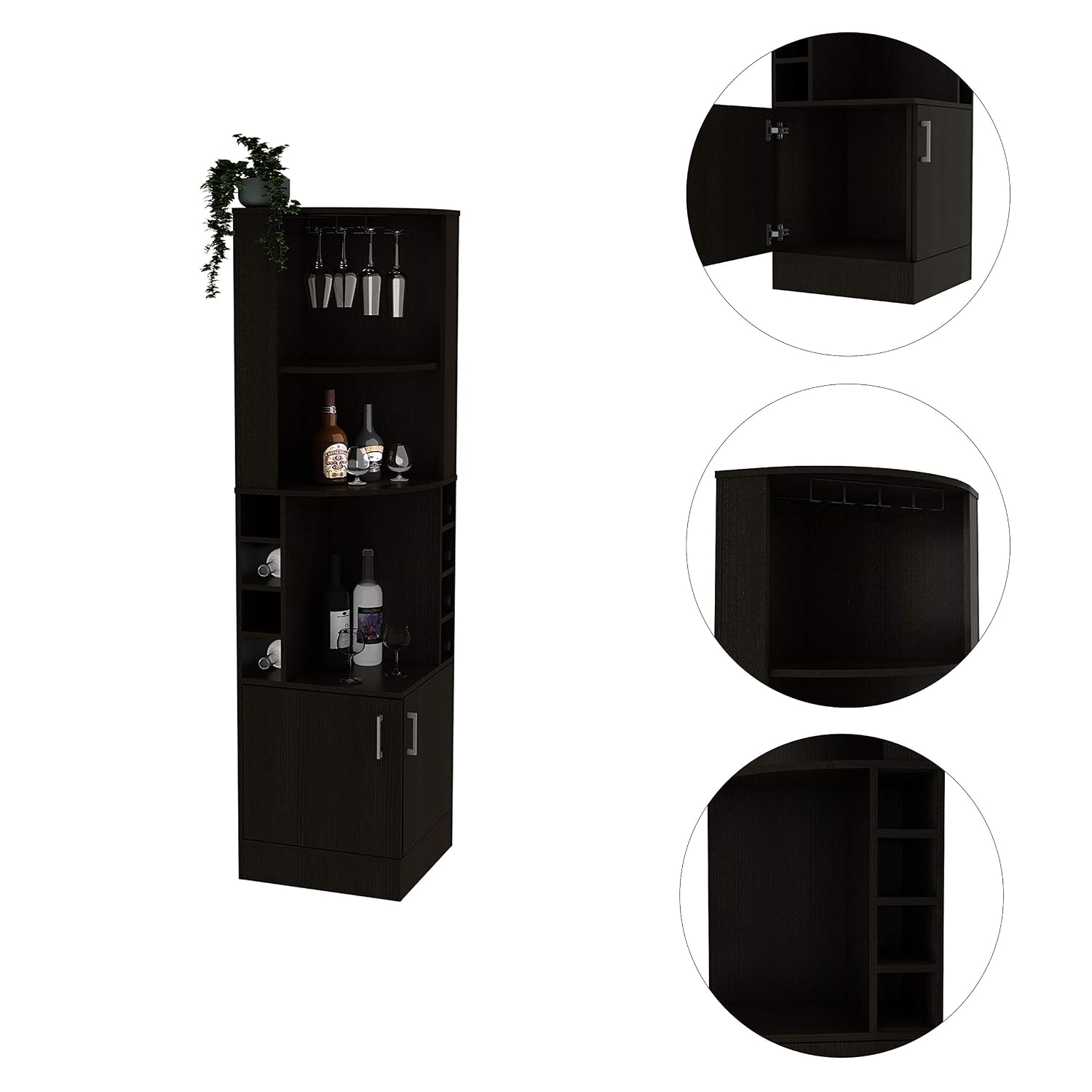 コーナーバーキャビネット、2段の棚、グラスホルダー、8本用ボ - Home Bar Shelves のレビューと価格
