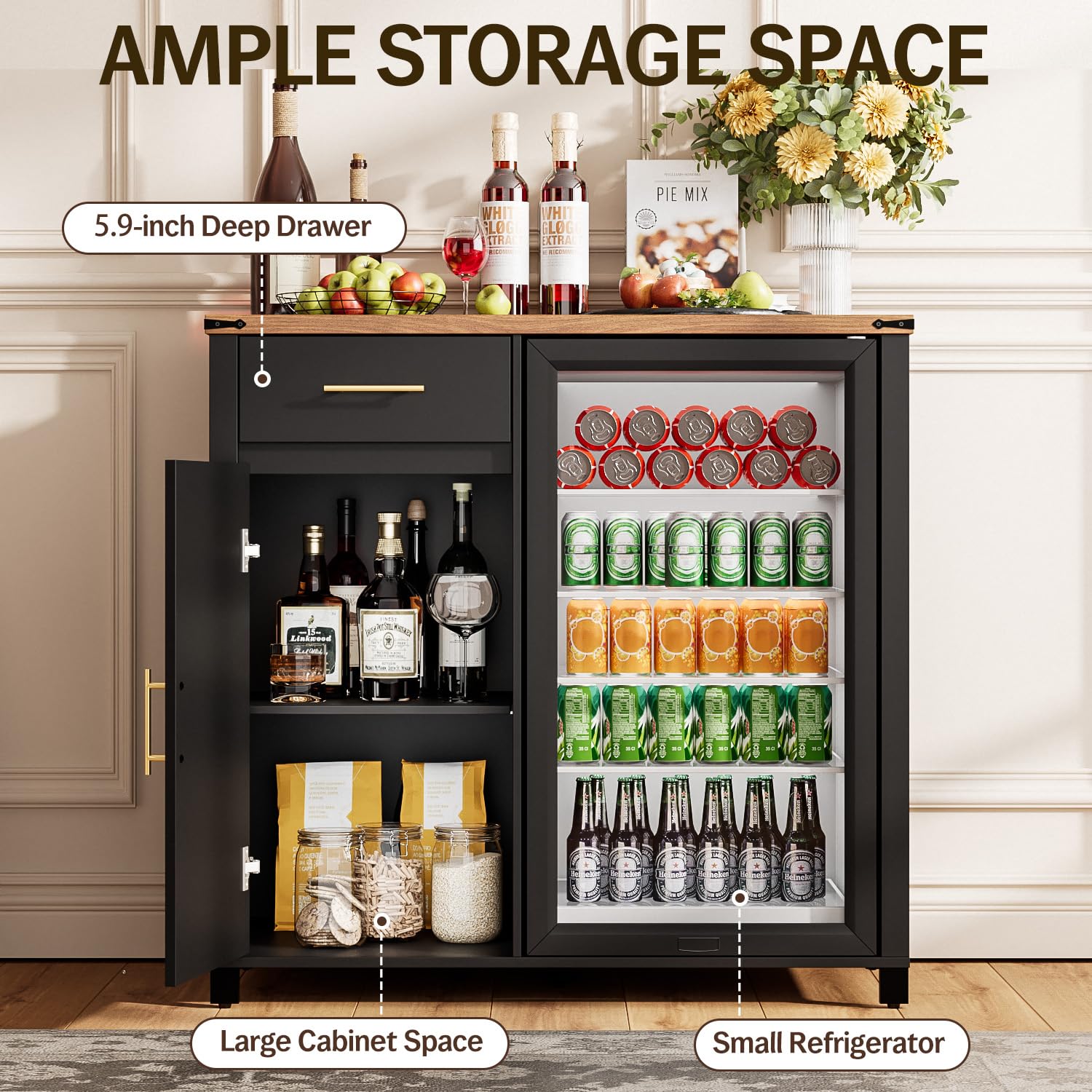 39インチのコーヒーバーキャビネット（冷蔵庫スペース付き）、 - Home Bar Shelves のレビューと価格