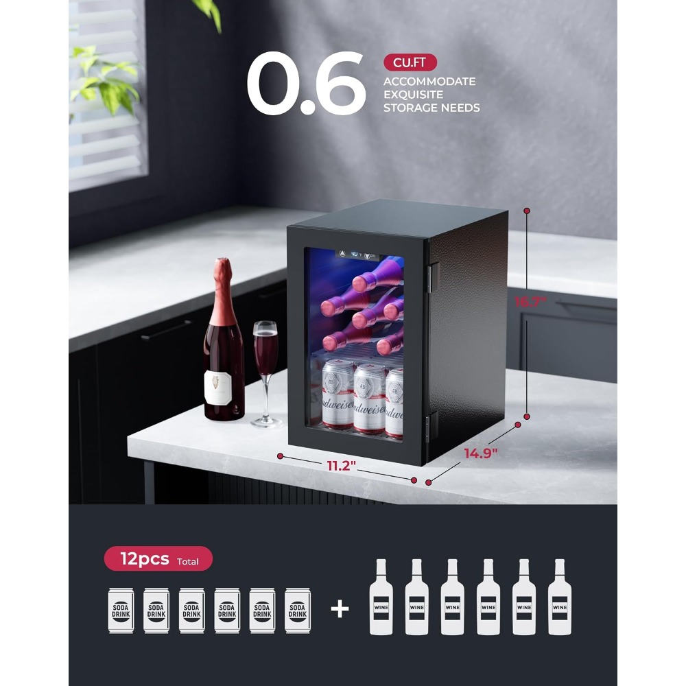 24缶ミニ冷蔵庫、0.6立方フィートの飲料クーラー、ブラック - Home Bar Shelves のレビューと価格