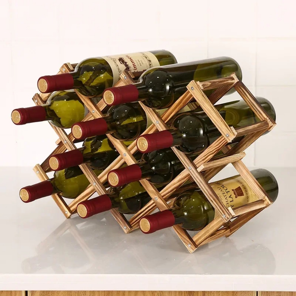 折りたたみ式木製ワインラック ボトルホルダー 収納棚 レトロ - Home Bar Shelves のレビューと価格