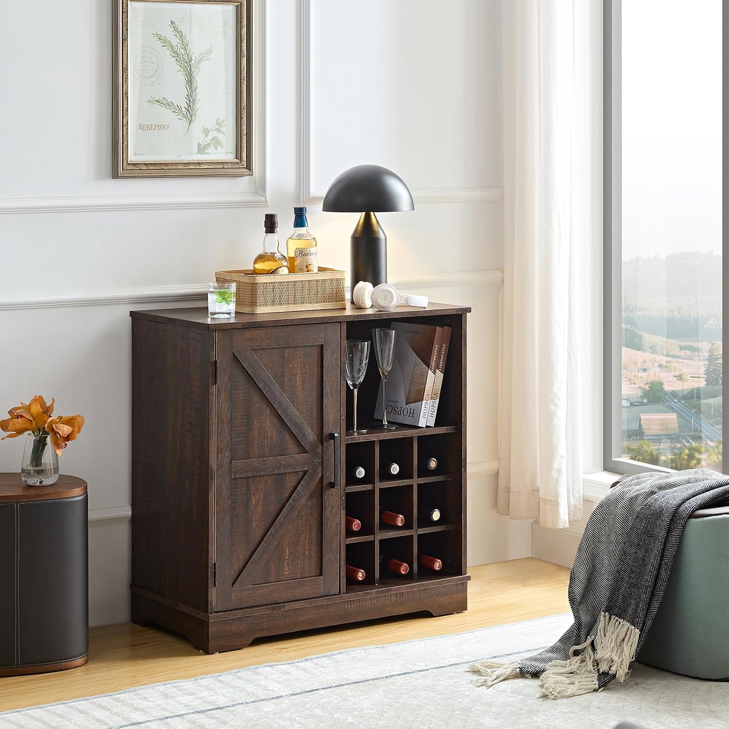 ファームハウスバーキャビネット ワインラック グラス収納、ス - Home Bar Shelves のレビューと価格