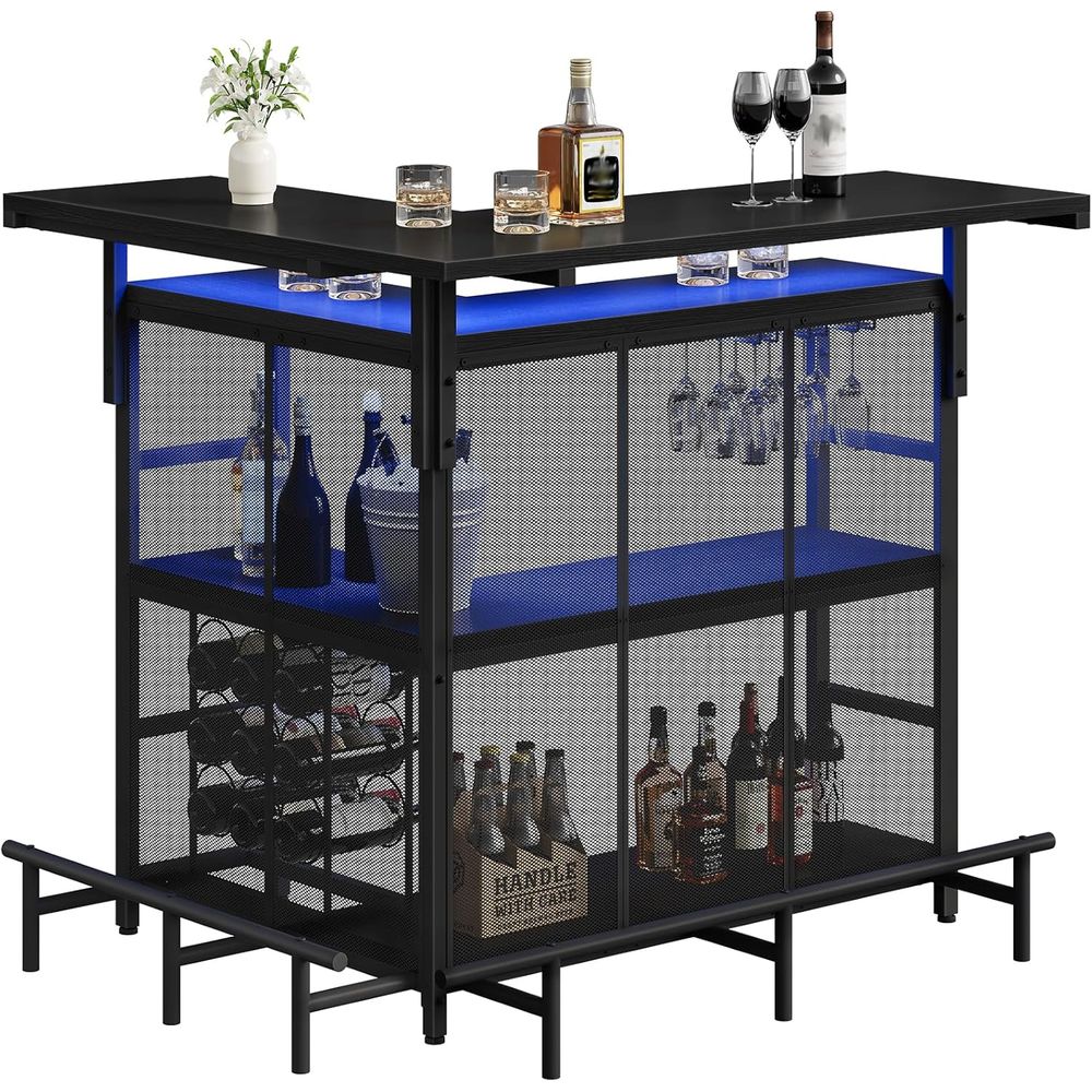 ホームバーユニット、グラスホルダー付きL字型バーテーブル、4 - Home Bar Shelves のレビューと価格