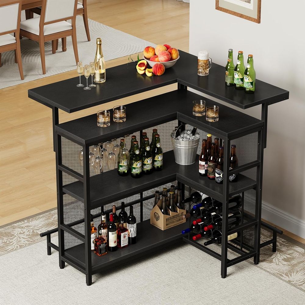 ホームバーユニット、グラスホルダー付きL字型バーテーブル、4 - Home Bar Shelves のレビューと価格