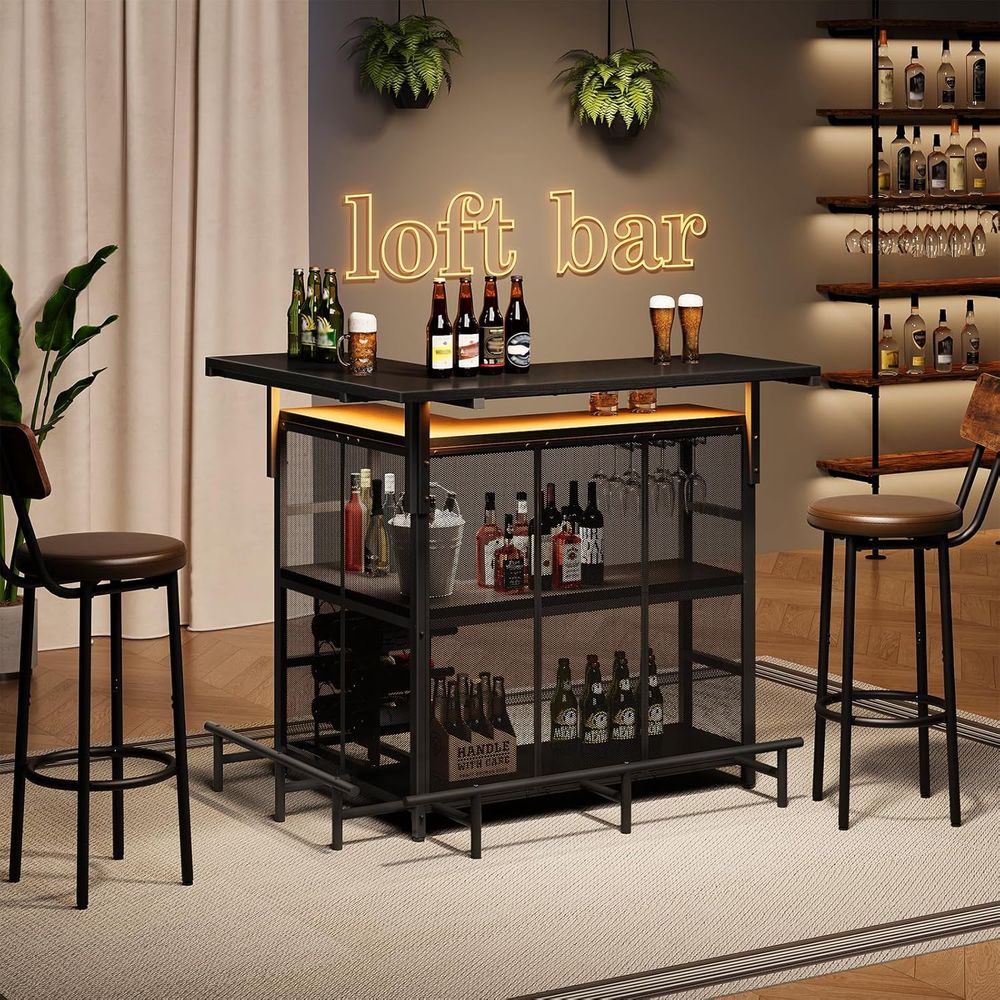 ホームバーユニット、グラスホルダー付きL字型バーテーブル、4 - Home Bar Shelves のレビューと価格