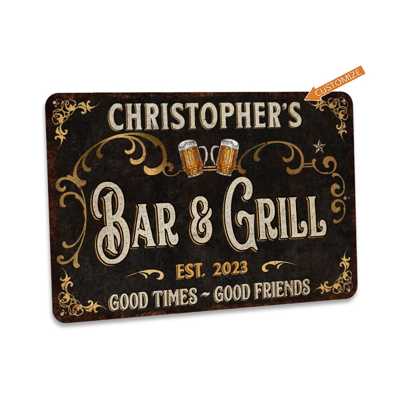1枚入りパーソナライズされたバー＆グリル用メタルサイン、ヴィ - Home Bar Signs のレビューと価格