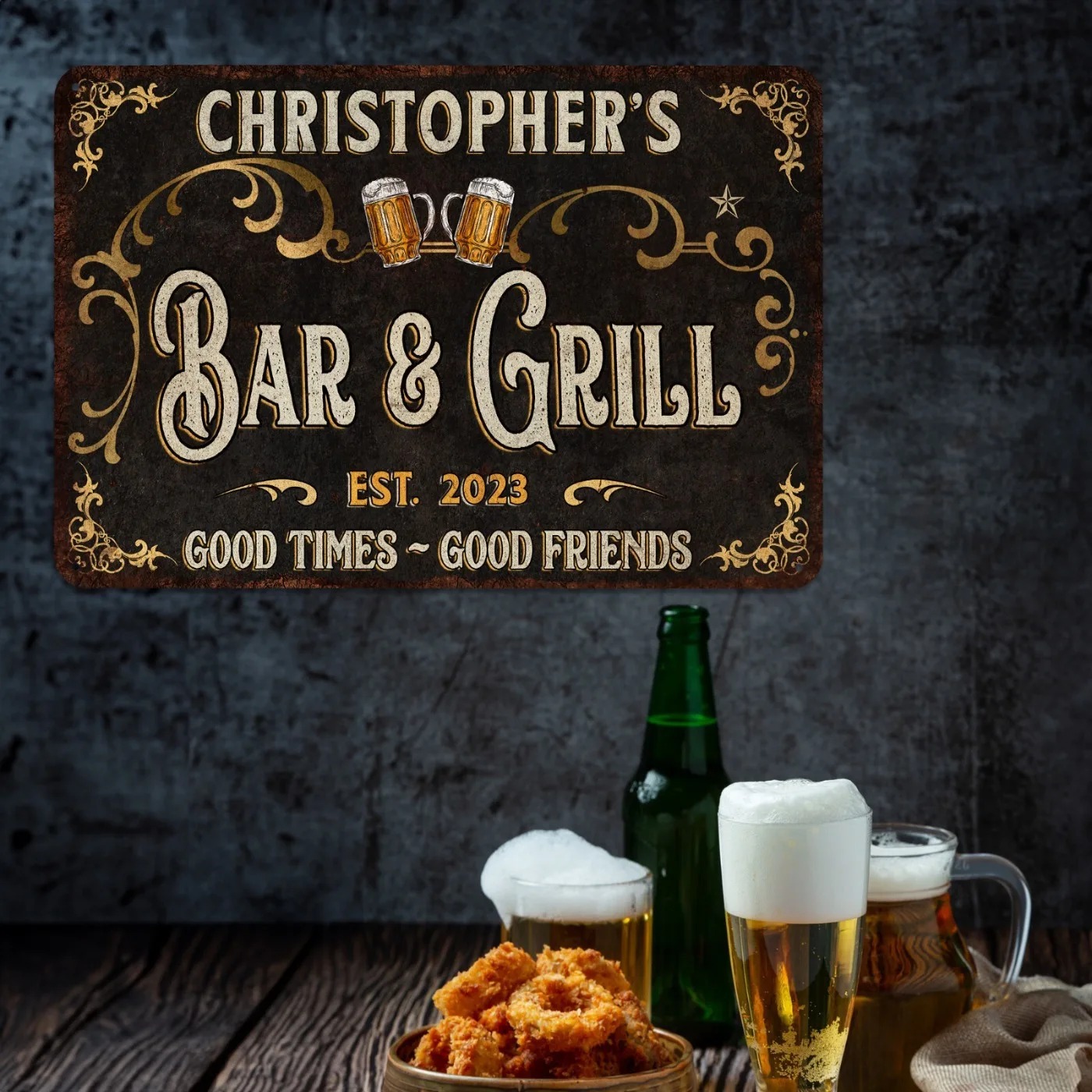 1枚入りパーソナライズされたバー＆グリル用メタルサイン、ヴィ - Home Bar Signs のレビューと価格