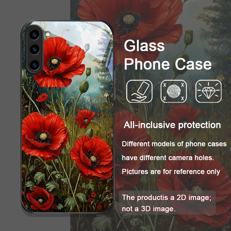 レトロなポピーの花柄、ホットレッドプリントの強化ガラス製スマ - Old Fashioned Glass のレビューと価格