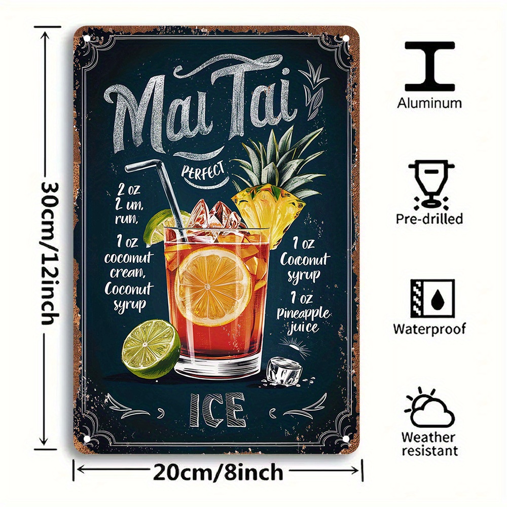 1枚 ヴィンテージ マイタイレシピ材料リスト メタルティンサ - Home Bar Lounge のレビューと価格