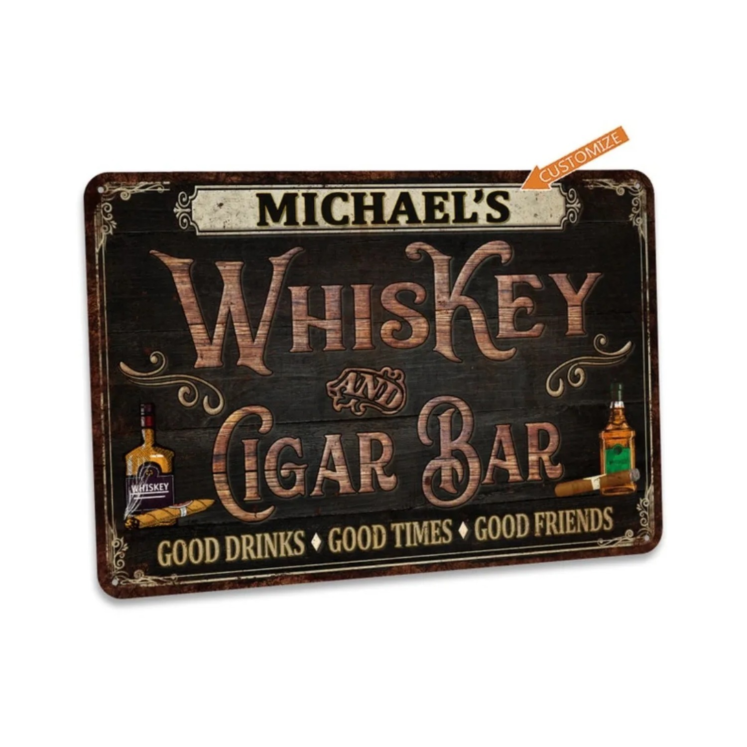 カスタムパーソナライズされたヴィンテージウイスキー＆シガーバ - Home Bar Signs のレビューと価格