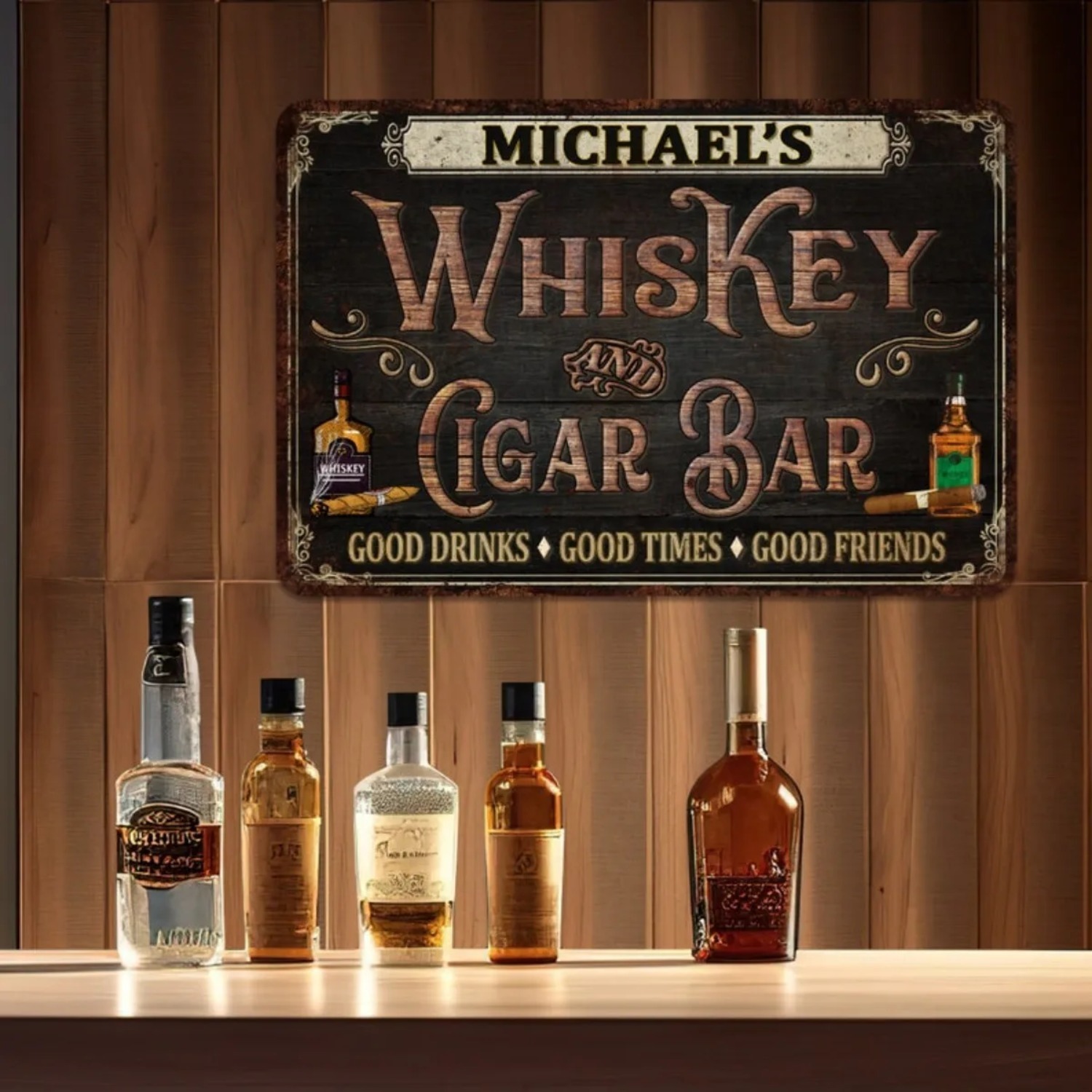 カスタムパーソナライズされたヴィンテージウイスキー＆シガーバ - Home Bar Signs のレビューと価格